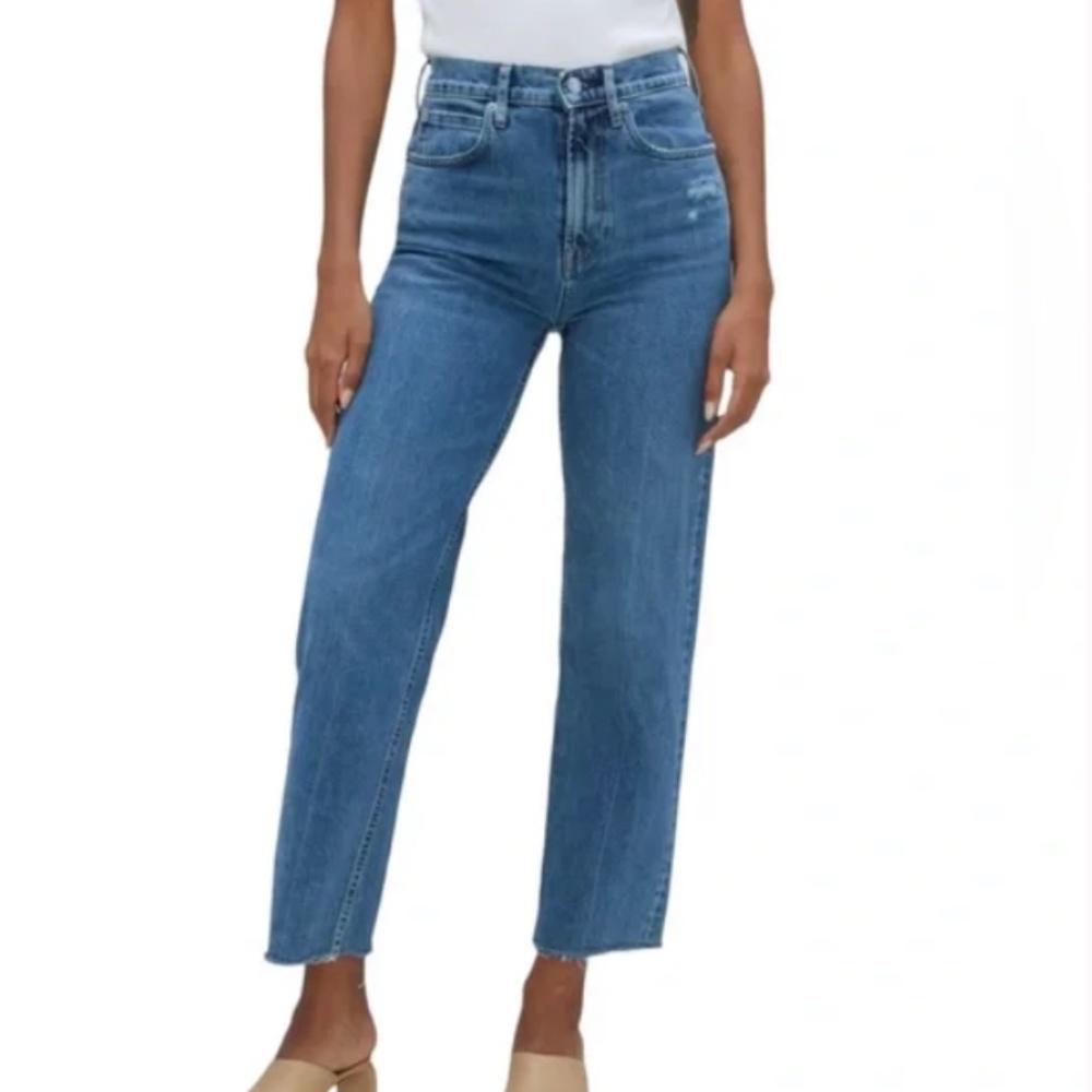 Everlane Light Wash Blue Distressed High Waist Straight Leg Regular Jeans